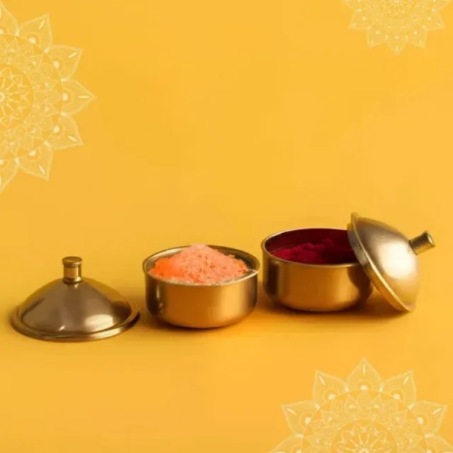 Brass Kumkum & Haldi Box