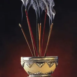 Decorative Brass Agarbatti Holder with Incense Sticks